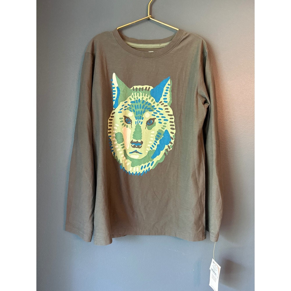 NEW Tea Collection Boys Gray Wolf Graphic Long Sleeve Tee Shirt Size 10
